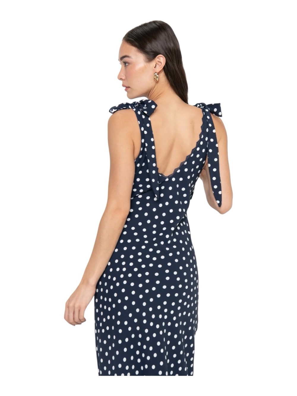 Show Me Your MuMu Emma Midi Dress Navy Polka Dot Size Small - Picture 6 of 14